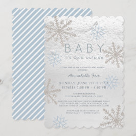 Invitación Bebé de copo de nieve azul con Baby Shower en frío