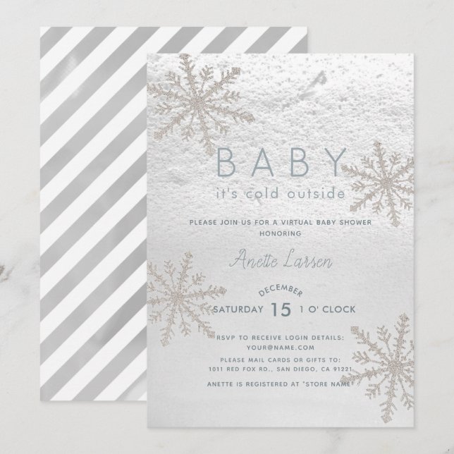 Invitación Bebé de copo de nieve con Baby Shower virtual frío (Anverso / Reverso)
