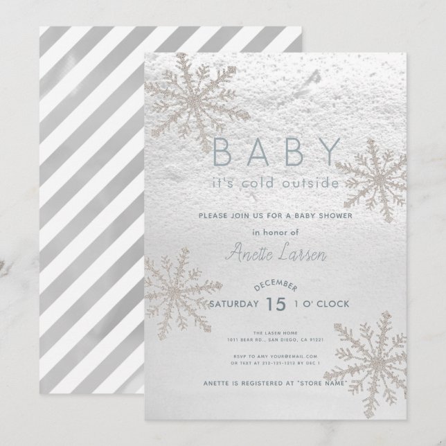 Invitación Bebé de copo de nieve con frío fuera de Baby Showe (Anverso / Reverso)
