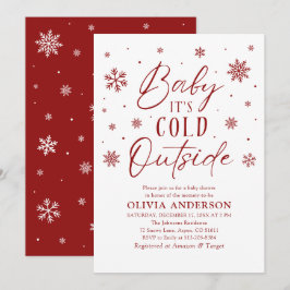 Invitación Bebé de copos de nieve rojos hace frío fuera de Ba