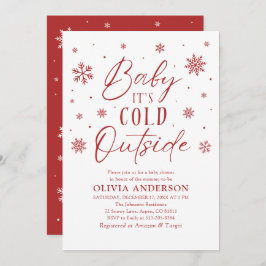 Invitación Bebé de copos de nieve rojos hace frío fuera de Ba