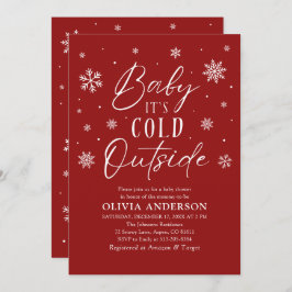 Invitación Bebé de copos de nieve rojos hace frío fuera de Ba