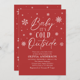 Invitación Bebé de copos de nieve rojos hace frío fuera de Ba