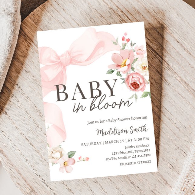 Invitación Bebé de Coquette Floral en Baby Shower Bloom (Floral Coquette Baby Shower Invitation)