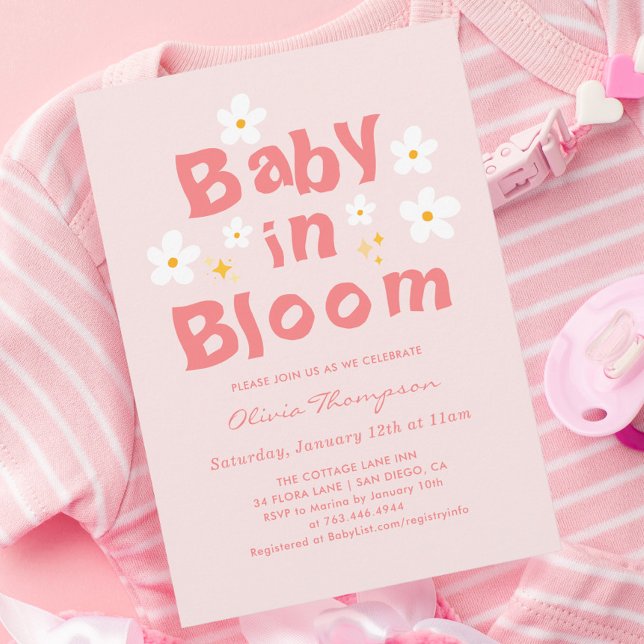 Invitación Bebé De Daisy Rosado Primavera En Baby Shower En B (Subido por el creador)