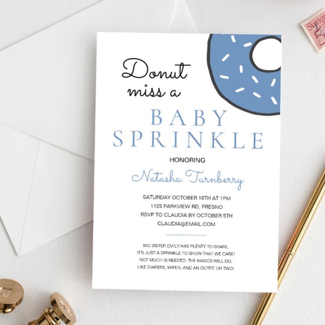 Invitación Bebé de donut azul lindo aspersor niño Baby Shower (Subido por el creador)