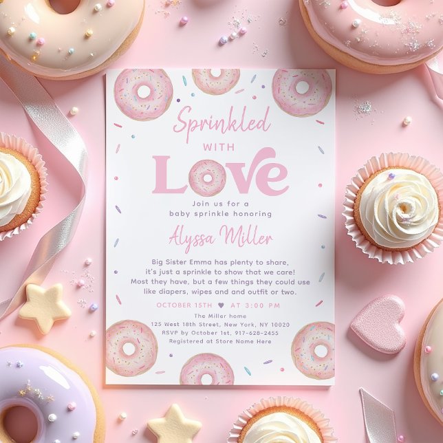 Invitación Bebé de donut rosado rociado con amor (Subido por el creador)