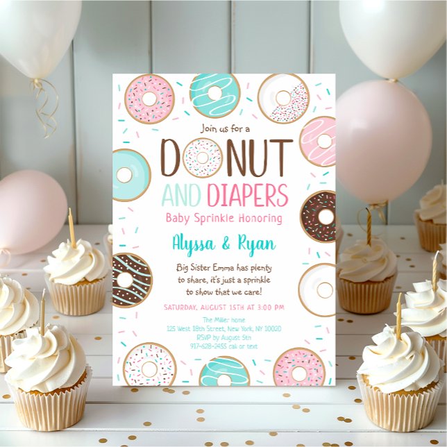 Invitación Bebé de donut rosado y pañales (Subido por el creador)