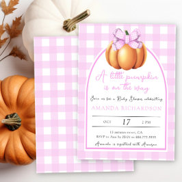 Invitación Bebé de ducha con lazo rosa en calabaza