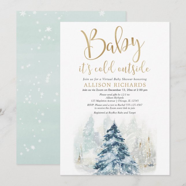 Invitación Bebé de ducha virtual de invierno hace frío fuera  (Anverso / Reverso)