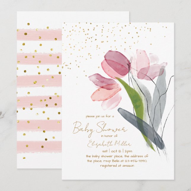 Invitación Bebé De Flor Rosa En Baby Shower En Bloom (Anverso / Reverso)