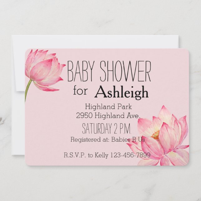Invitación Bebé de flores de Lotus rosa (Anverso)