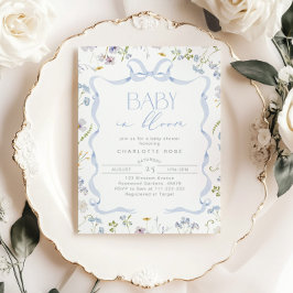 Invitación Bebé de flores silvestres azul en ducha de bebé en