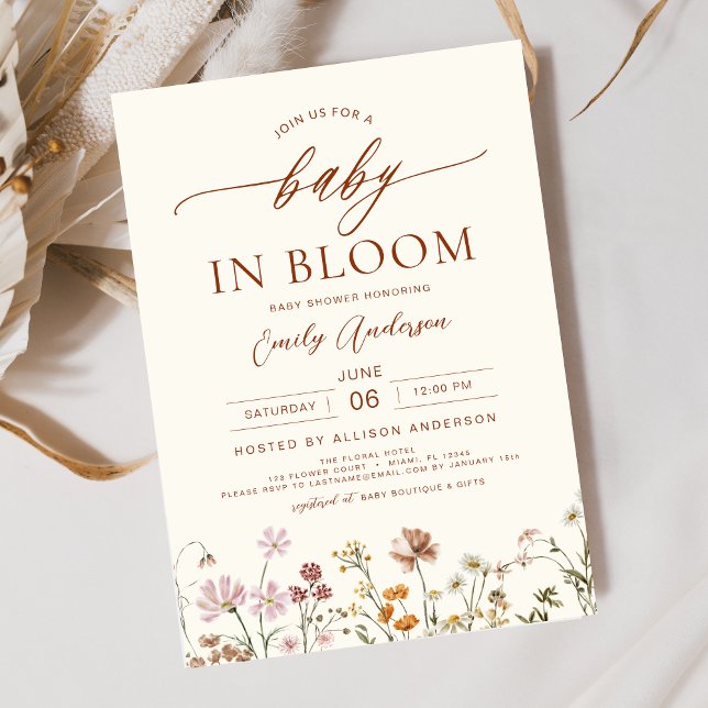 Invitación Bebé de flores silvestres beige en Baby Shower en  (Subido por el creador)