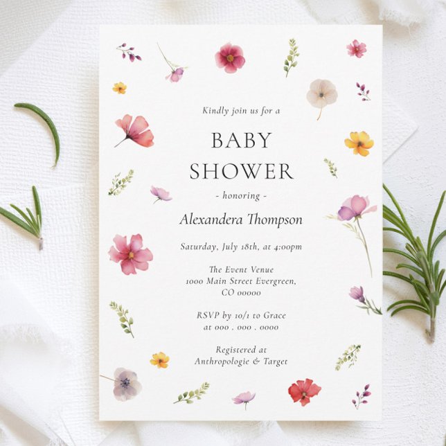 Invitación Bebé de flores silvestres de primavera en el Baby  (Subido por el creador)