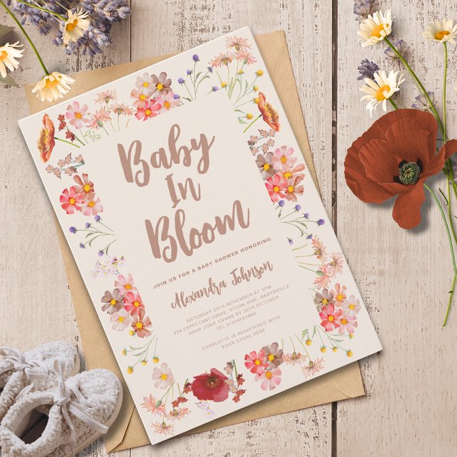 Invitación Bebé de flores silvestres en Baby Shower de caída (Wildflower baby in bloom fall gender neutral baby shower invitation )