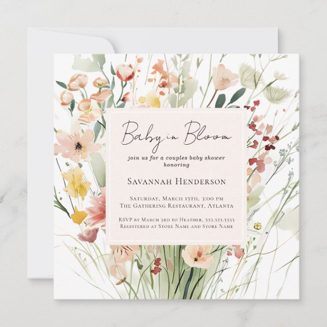 Invitación Bebé de flores silvestres en Baby Shower de pareja (Anverso)