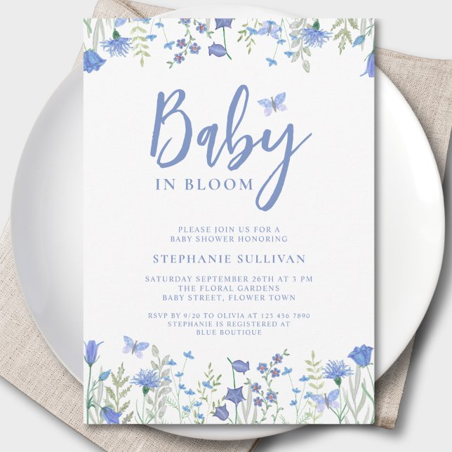 Invitación Bebé de flores silvestres en el Baby Shower azul e (Subido por el creador)