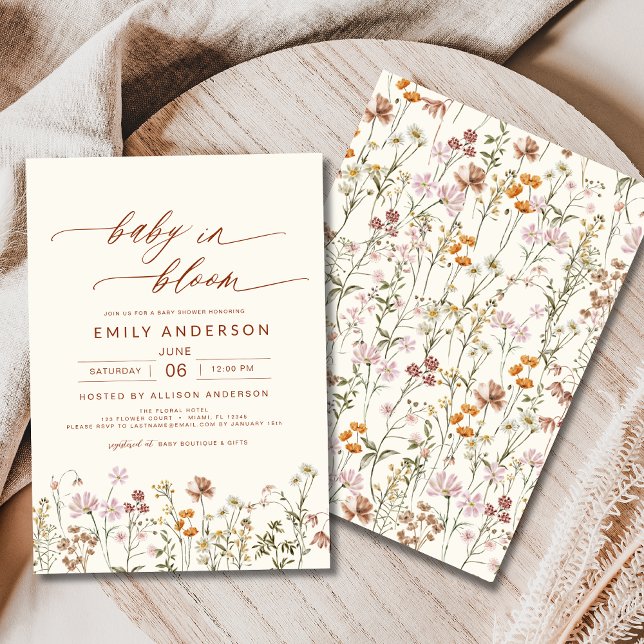 Invitación Bebé de flores silvestres en el Baby Shower Beige  (Subido por el creador)