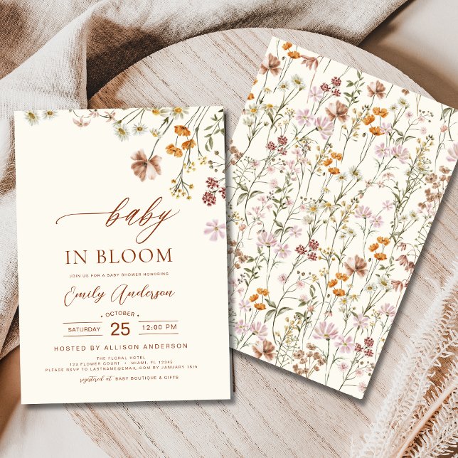 Invitación Bebé de flores silvestres en el Baby Shower Beige  (Subido por el creador)
