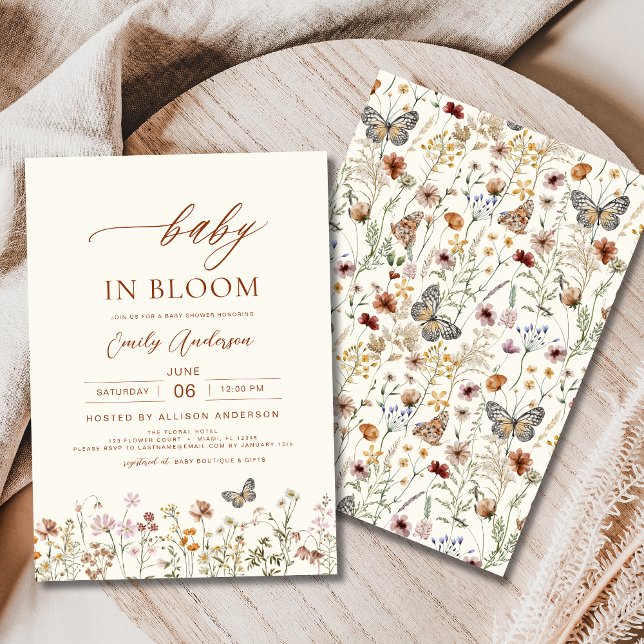 Invitación Bebé de flores silvestres en el Baby Shower Beige  (Subido por el creador)