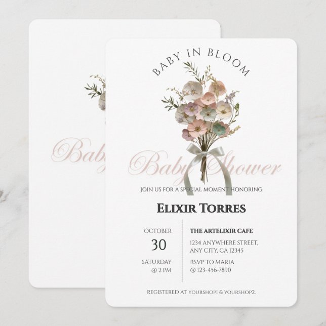 Invitación Bebé de flores silvestres en el Baby Shower Bloom  (Anverso / Reverso)