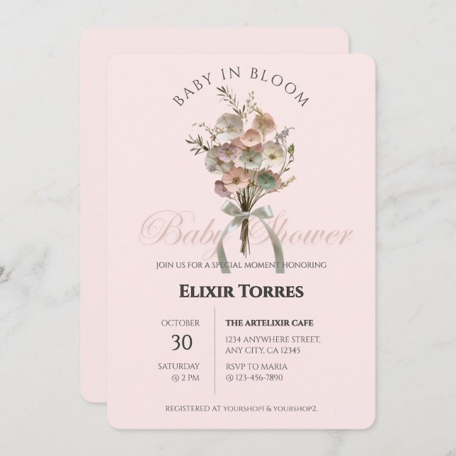 Invitación Bebé de flores silvestres en el Baby Shower Bloom  (Anverso / Reverso)