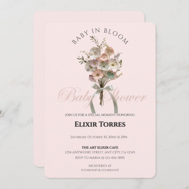 Invitación Bebé de flores silvestres en el Baby Shower Bloom  (Anverso / Reverso)