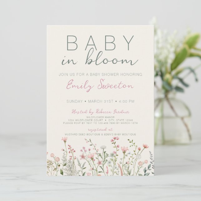 Invitación Bebé de flores silvestres en el Baby Shower de Blo (Anverso de pie)