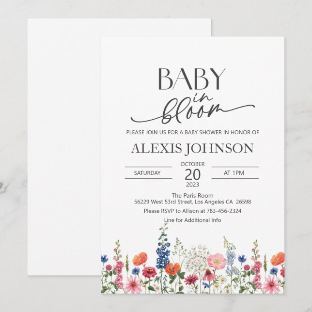 Invitación Bebé de flores silvestres en el Baby Shower de Blo (Anverso / Reverso)