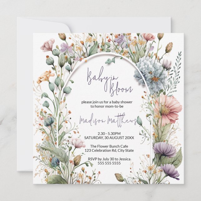 Invitación Bebé de flores silvestres en el Baby Shower de col (Anverso)