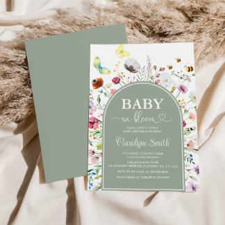 Invitación Bebé de flores silvestres en el Baby Shower verde