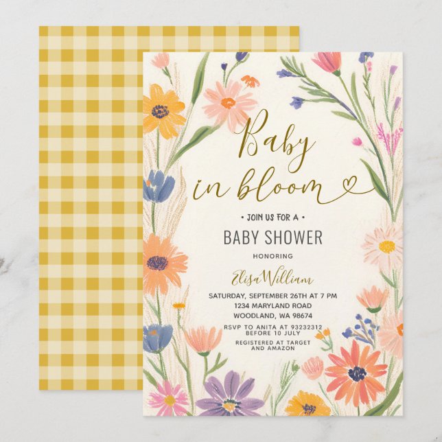 Invitación Bebé de flores silvestres en el jardín en la invit (Anverso / Reverso)