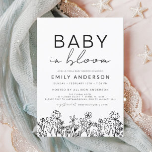 Invitación Bebé de flores silvestres en flor Baby Shower blan