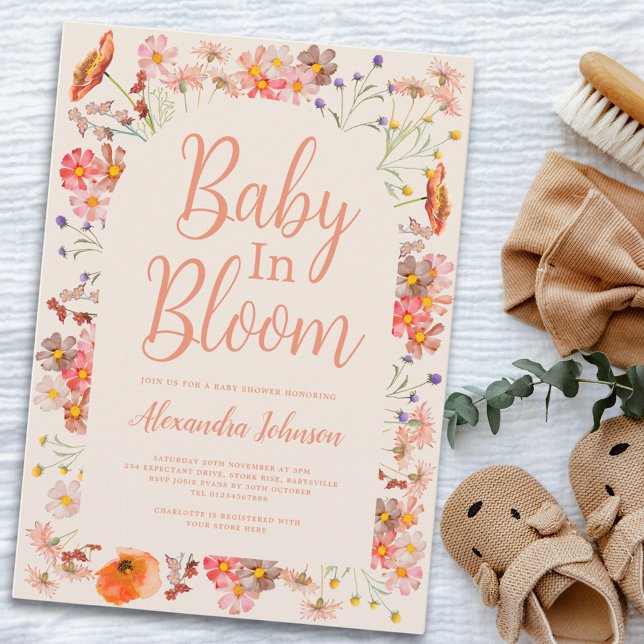 Invitación Bebé de flores silvestres en flor Chica Caída (Boho chic wildflower baby shower invitation watercolor floral gender neutral fall invite)