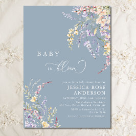 Invitación Bebé de flores silvestres en un Baby Shower azul t