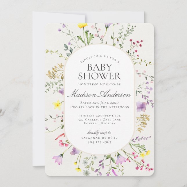 Invitación Bebé de flores silvestres en un Baby Shower florec (Anverso)