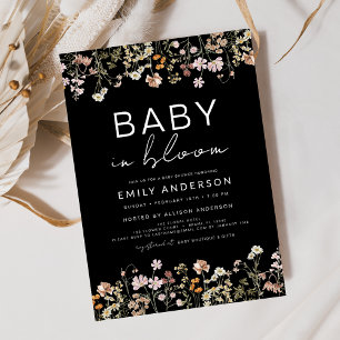 Invitación Bebé de flores silvestres negras en Baby Shower en