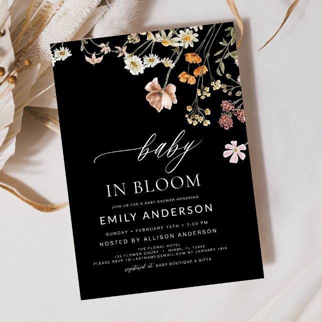 Invitación Bebé de flores silvestres negras en Baby Shower en (Subido por el creador)