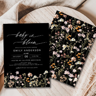 Invitación Bebé de flores silvestres negras en Baby Shower en