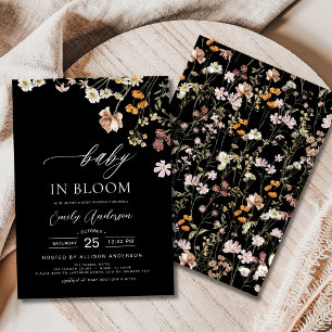 Invitación Bebé de flores silvestres negras en Baby Shower en