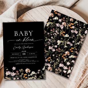 Invitación Bebé de flores silvestres negras en Baby Shower en