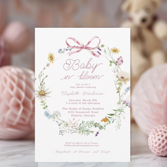 Invitación Bebé de flores silvestres rosadas en Baby Shower e (Subido por el creador)