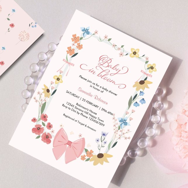 Invitación Bebé de flores silvestres rosadas en Baby Shower e (Subido por el creador)