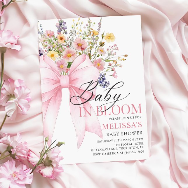 Invitación Bebé de flores silvestres rosadas en Baby Shower e (Subido por el creador)