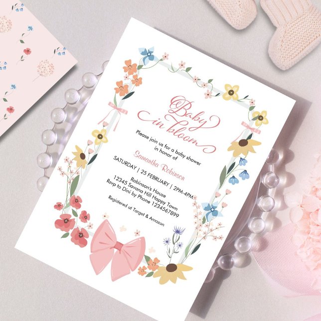 Invitación Bebé de flores silvestres rosadas en Baby Shower e (Subido por el creador)