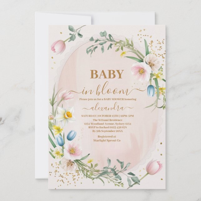 Invitación Bebé de flores silvestres rosadas en ducha de Chic (Anverso)