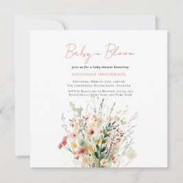 Invitación Bebé de flores silvestres rosadas en el Baby Showe
