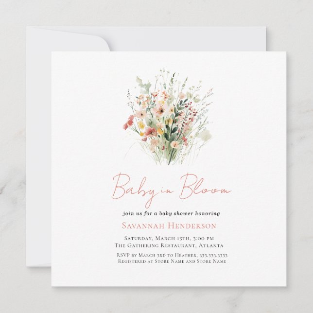 Invitación Bebé de flores silvestres rosadas en el Baby Showe (Anverso)