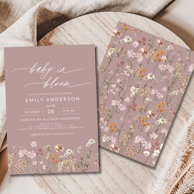 Invitación Bebé de flores silvestres rosadas en el Baby Showe (Subido por el creador)